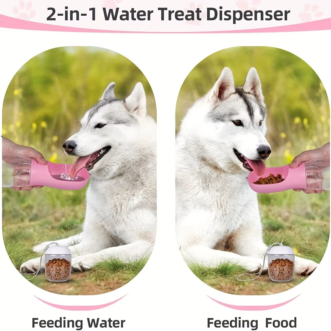 Dog Cat Water Bottle, Portable Pet Water Bottle with Food Container, Outdoor Water Dispenser, Leak Proof Water Bottles for Dogs