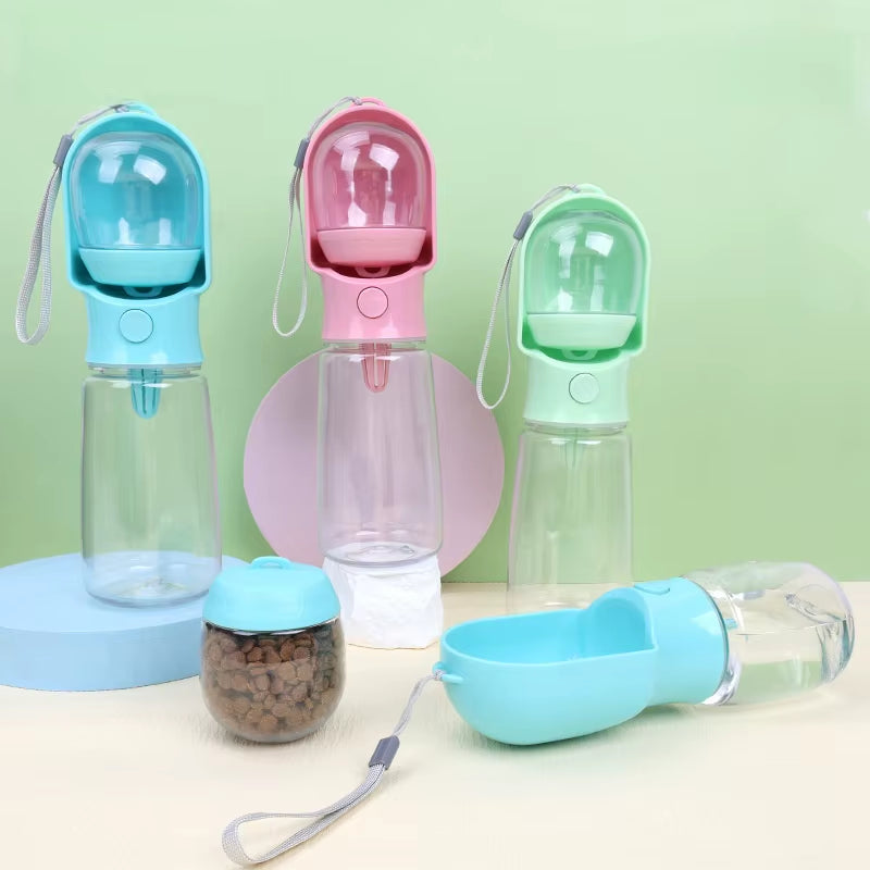 Dog Cat Water Bottle, Portable Pet Water Bottle with Food Container, Outdoor Water Dispenser, Leak Proof Water Bottles for Dogs